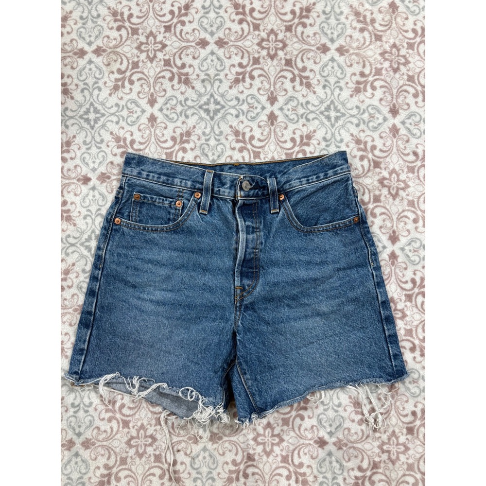 Levis 501 Original High Rise Denim Shorts Medium Wash Button Fly Cutoffs W27